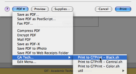 Screenshot showing how to invoke the GTPrint printing script